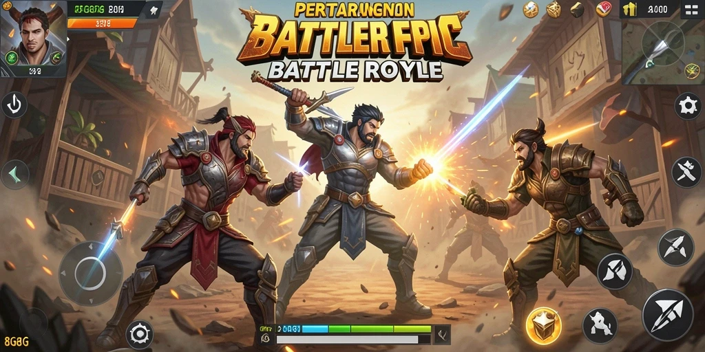 Screenshot utama 8G8G menampilkan aksi pertarungan Battle Royale yang intens.