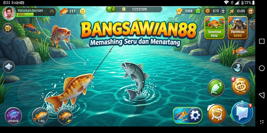 Tampilan gameplay seru di BANGSAWAN88 saat menangkap ikan.