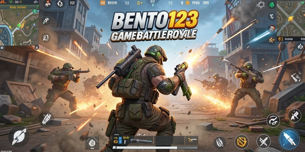 Screenshot BENTO123 menunjukkan aksi pertempuran intens dalam arena Battle Royale.