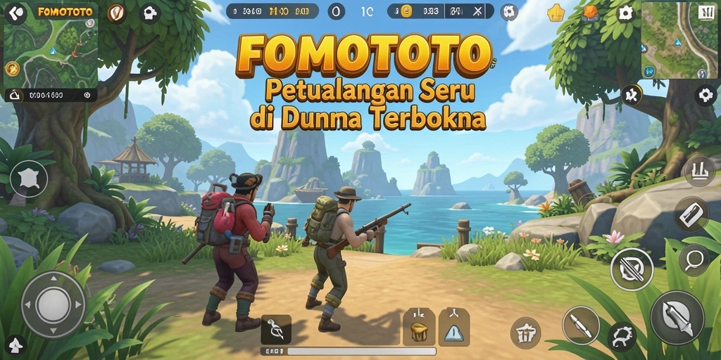 Screenshot gameplay FOMOTOTO menampilkan dunia terbuka yang luas dan interaktif.