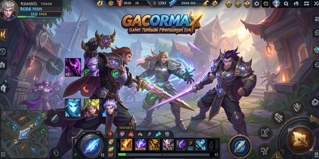 Tampilan gameplay epik dalam GACORMAX dengan karakter yang beraksi.