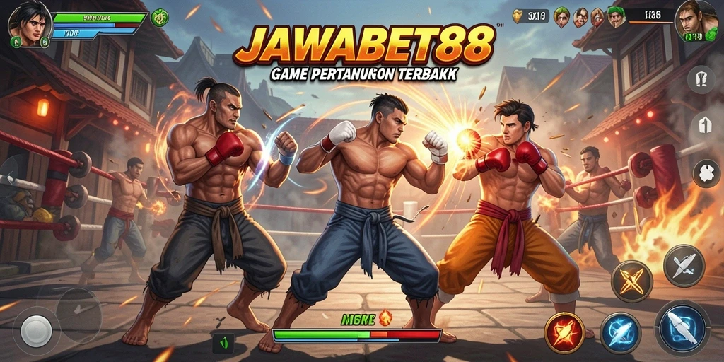 Tangkapan layar utama JAWABET88 menunjukkan duel seru dalam pertarungan Fighting.