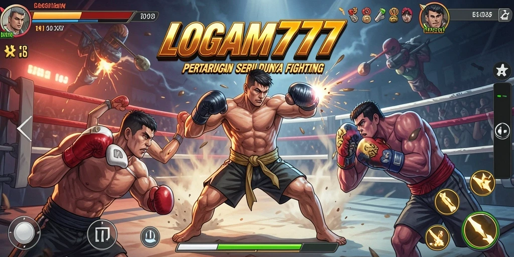 Tampilan utama gameplay LOGAM777 dengan pertarungan epik.