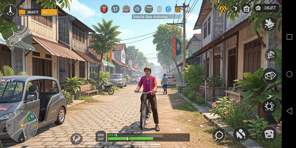 Tampilan gameplay simulasi yang mendalam dan interaktif.