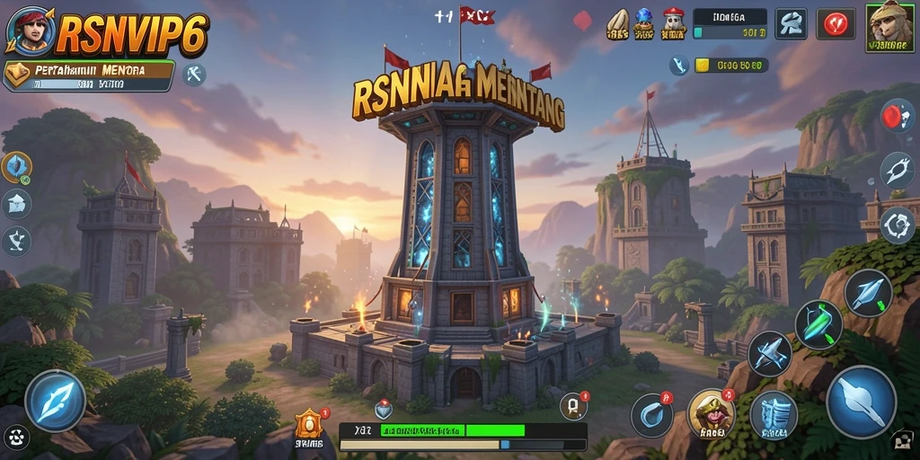 Screenshot RSNVIP6 menampilkan aksi pertahanan menara yang seru.